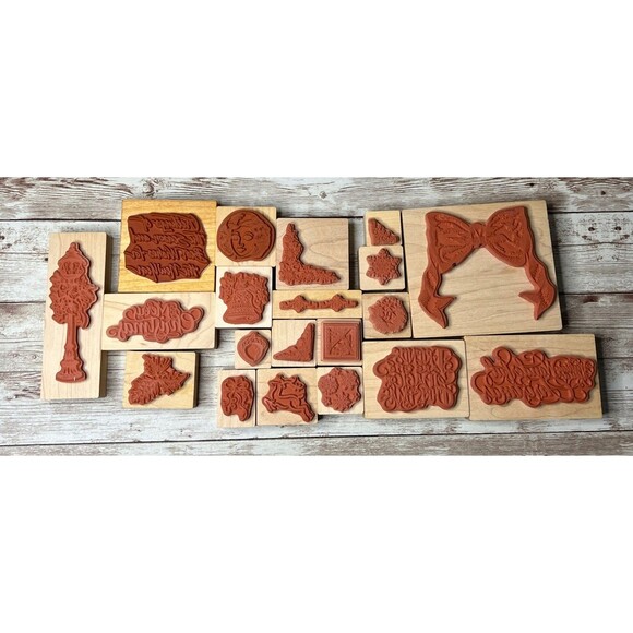 Lot of 20 Christmas PSX Design (1980-1999) Wood Mounted Rubber Stamp Vintage - Picture 5 of 16